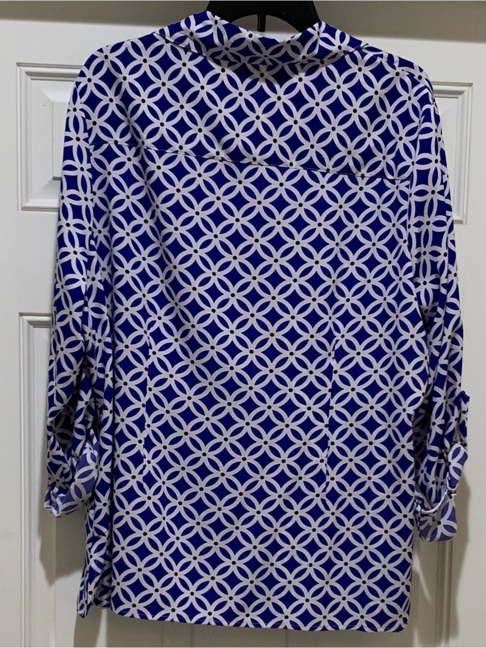 Notations Blue and White Geometric Button-Down Blouse Metallic Buttons 2XL - Picture 7 of 10